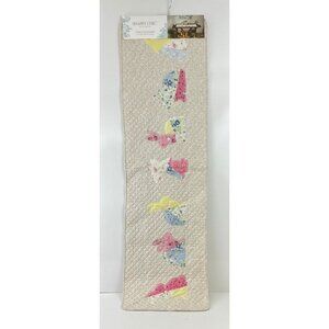 Shabby Chic Quilted Table Runner With Bunny Appliqués 14"x48" Beige With Pastel